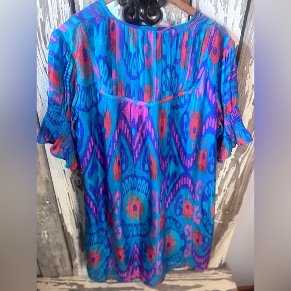 La Plage Celerie Dress Isle Ikat Turquoise Multi Size Medium - Picture 10 of 13